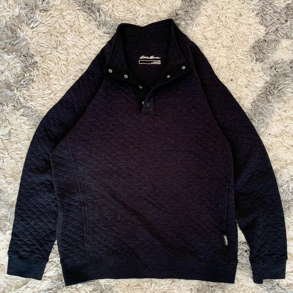 Eddie Bauer Sweater Henley Men's Large Diamond Black Pullover